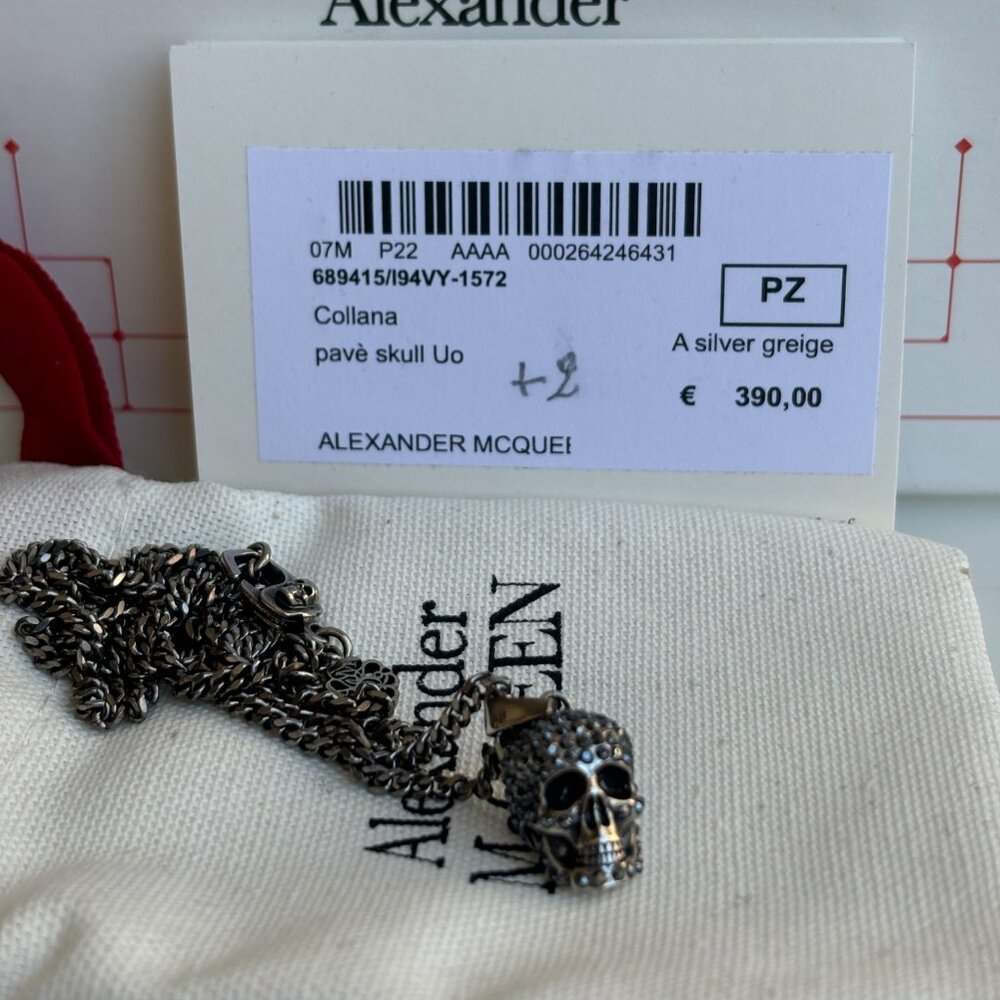 Alexander McQueen Pave Silver Skull Necklace